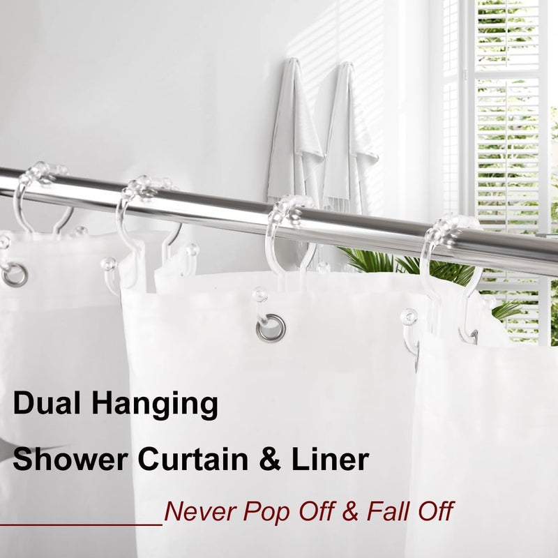 Resze Shower Curtain Hooks, 12 Pcs Clear Shower Curtain Rings, Plastic Glide Roller Shower Hooks, Rust Proof Anti-Drop Shower Rings, Smooth Sliding Double Hooks for Bathroom Shower Rods Curtains - Image 3